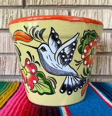Lg Mexican Ceramic Flower Pot Planter Folk Art Pottery Handmade Talavera L#14