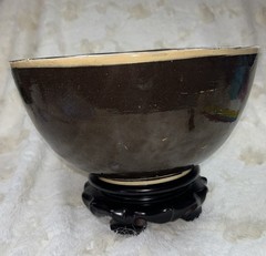 1920-40 Hand painted Black Glazed Tlaquipaqui Jalisco, Mexico 10.5” Pottery Bowl