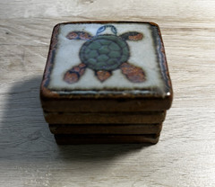 Set Of 4 Tonala Mini Pottery Tiles 2” Square Turtles Green & Brown Hand Painted