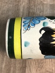 Mexico Tonala Pottery Cylinder Vase Flowers Floral Yellow Blue Green Art D8