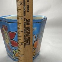 Mexican Folk Art Pottery Octagon Planter 3.75″ Ocean Fish Pattern Plant Pot