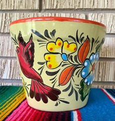 Lg Mexican Ceramic Flower Pot Planter Folk Art Pottery Handmade Talavera L#9