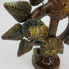 Tree Of Life Pottery Single Candleholder Candelabra Mexican Folk Art Flower Leaf