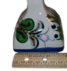 Mexican Pottery Bud Vase Small Signed Mex Reyna Hand Painted Floral Art Mexico