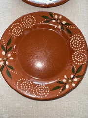 Vintage Mexican Terracotta Salad Plates Set of 4 Barro Rojo Hand Painted Flower