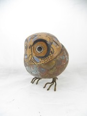 4″ Blazquez Mexico Vintage Folk Art Brass Pottery Owl Sculpture Figurine