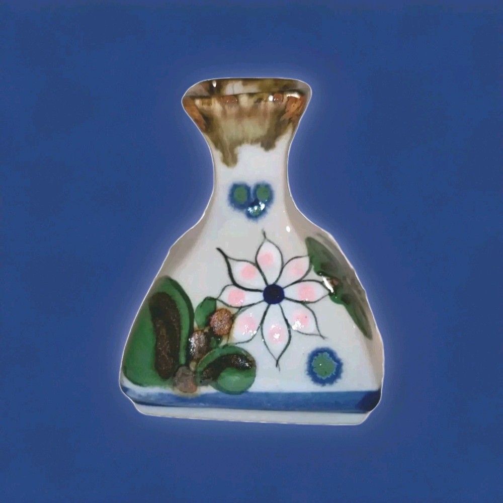 Mexican Pottery Bud Vase Small Signed Mex Reyna Hand Painted Floral Art Mexico
