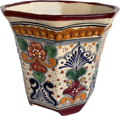 Hand-Made Small-Size Indoors Alamo Mexican Colors Talavera Ceramic Garden Pot