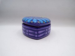 Terracotta Heart Shaped Mexican Folk Art Pottery Blue Trinket Box Hand Painted