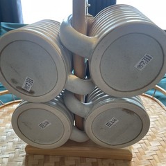 Vintage MCM Rodolfo Padilla Stacking Stoneware ROUND Coffee Mugs Set Of 4 NWT