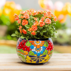 Set of 2 7″ Talavera Green Ceramic Flower Pots for Indoor/Outdoor Plants