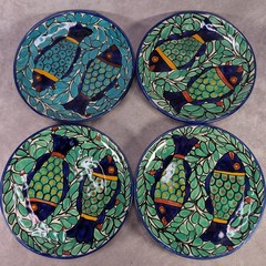 JMB Mexico Talavera Pottery 7.5″ Fish Plate Set Of 4 Hand Painted Folk Art