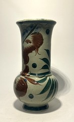 Vintage- Tonala Mexican Pottery 8.5 inches Green Vase- Signed- Hand Painted