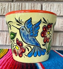Lg Mexican Ceramic Flower Pot Planter Folk Art Pottery Handmade Talavera M#15