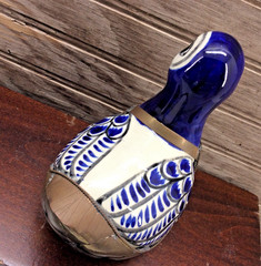 Mexican Tonala Ceramic And Brass Pottery Duck Decor Cobalt Blue Vintage 6″ x 5″
