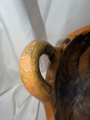 X-LARGE Atq/Vtg Puebla Ware Red Terracotta Pot Bowl With Handles Estate Find