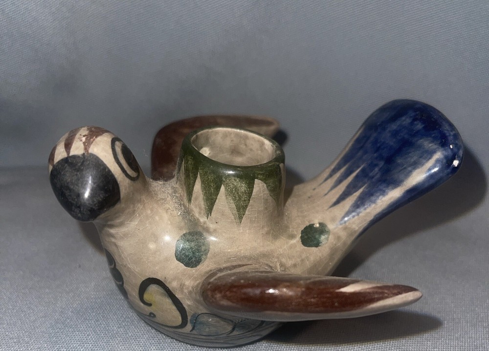 Classic Tonala Hand Painted Bird Signed Cat Mexico Pottery