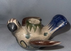 Classic Tonala Hand Painted Bird Signed Cat Mexico Pottery