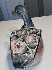 VTG Tonala Mexican ceramic duck hand painted folk art large 14″x13″ patio decor