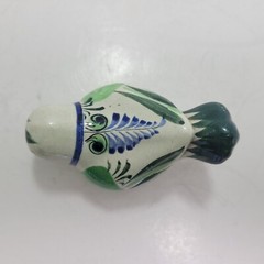 Mexican Pottery Hand Painted Small Bird Figurine Green and Blue 2″ T