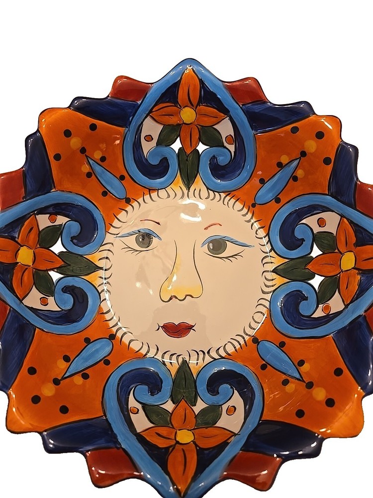 Talavera Pottery, Tabletop Gallery, Sun Bowl. Handpainted, 1 Chip On Back, 10″