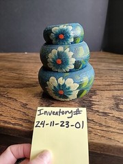 Mexico souvenir pottery hand painted blue set Of 3 tiny Collect Flower Pot Red C