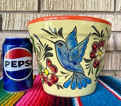 Lg Mexican Ceramic Flower Pot Planter Folk Art Pottery Handmade Talavera L#15