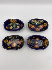Mexican Handmade Talavera Pottery Small Oval Bowls Set Of 4 Lead Free Stackable