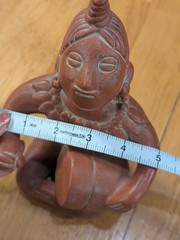 Vintage Mexico Pottery Folk Art Figurine Woman Playing The Drums handmade music