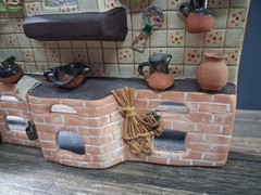 Mexican Bique Kitchen Traditional Diorama Miniature Pottery Folk Art Ceramic Vtg