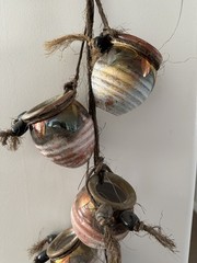 Mexican Ristra of 3.25 in.Little Clay Pots Brass Copper Insets Wood Beads 34 in.