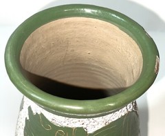 VTG Aztec Mayan Mexican Warrior Handcrafted Folk Art Pottery Clay Vase Green 7″