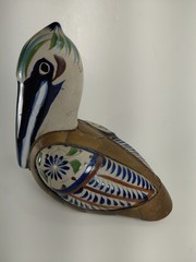 Tonola Mexican Pelican Pottery By Sergio Bustamante Ceramic With Brass Overlay