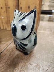 Tonala OWL Purple & Blue Flower Hand Painted Mexican Folk Art Vintage McM