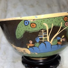 1920-40 Hand painted Black Glazed Tlaquipaqui Jalisco, Mexico 10.5” Pottery Bowl