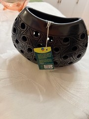Dona Rosa Handmade Mexican Black Pottery Decorative Bowl 5.5” Tall 8” wide