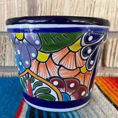 Lg Mexican Ceramic Flower Pot Planter Folk Art Pottery Handmade Talavera #17