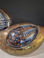 Vintage Brass And Ceramic Hand Painted Duck Sculpture