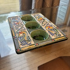 Shot Glass Lime Wedge Art Pottery Hand Painted Heavy Holder 7.5”x 5.25”x 1.0”