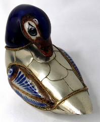 VTG Hand-Painted Tonala Mexican Pottery & Brass Duck Figurine
