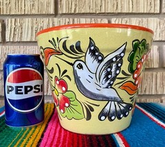 Lg Mexican Ceramic Flower Pot Planter Folk Art Pottery Handmade Talavera L#14