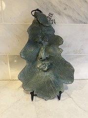 Studio Pottery Green Man Face Leaf Wall Hanging Folk Art Garden Decor Signed CM