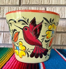 Lg Mexican Ceramic Flower Pot Planter Folk Art Pottery Handmade Talavera L#9