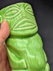 Vintage Green Ceramic Tiki Mug Mexico Maya Aztec Face Cup Souvenir Barware 5.5″