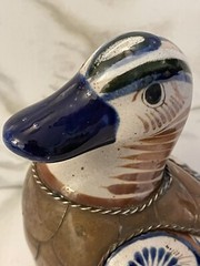 Vintage hand painted Mexican folk art tonala Copper & brass duck figure