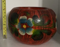 Vintage Mexican Terracotta Art Pottery Planter Pot Hand Painted Folk Art Mexico