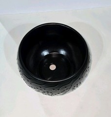 Black Round Planter 7 X 5 Inches Tall Hand Painted Mexican Art Clay Pot