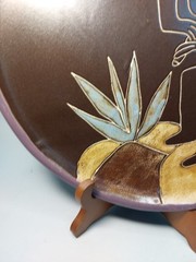 Folk Art Mexican Stoneware Art Pottery Plate Wall Plaque by Mara Music Man 11.5″