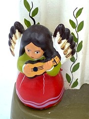 Mexican Handmade Pottery Mission With Music Angels and Church Bells/Tealight