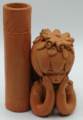 Vintage Oaxaca Terra Cotta Laying Angel Tabletop Candle Holder Adorable
